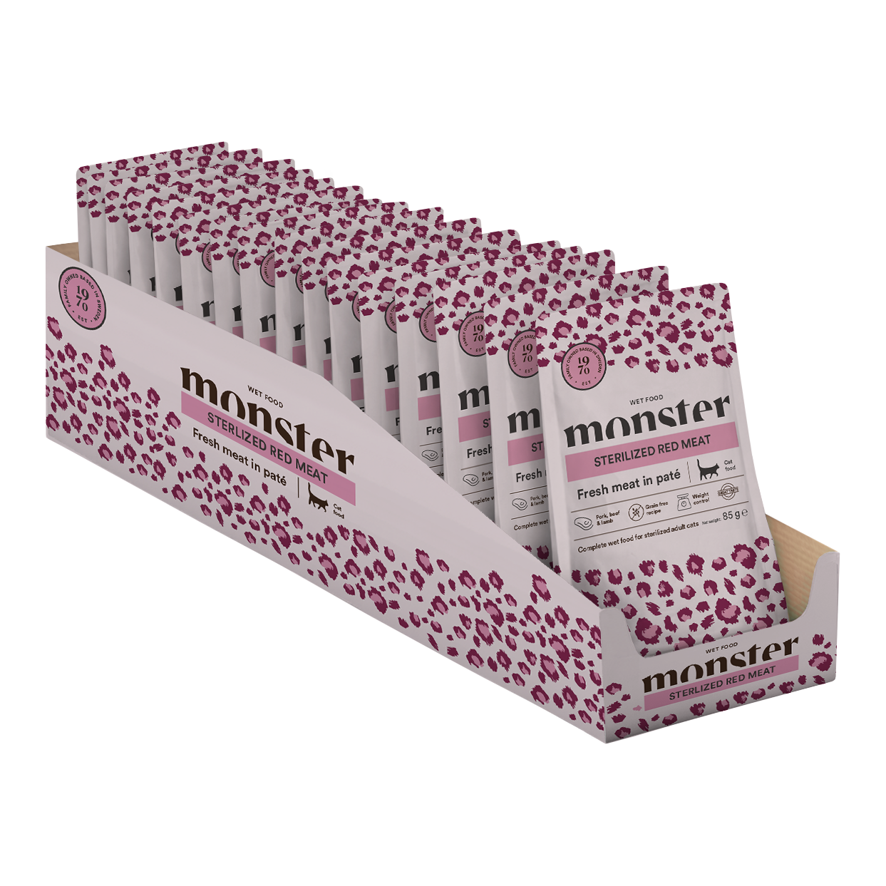Monster Cat Pouches Sterilized Red Meat 85 g (16-pack)